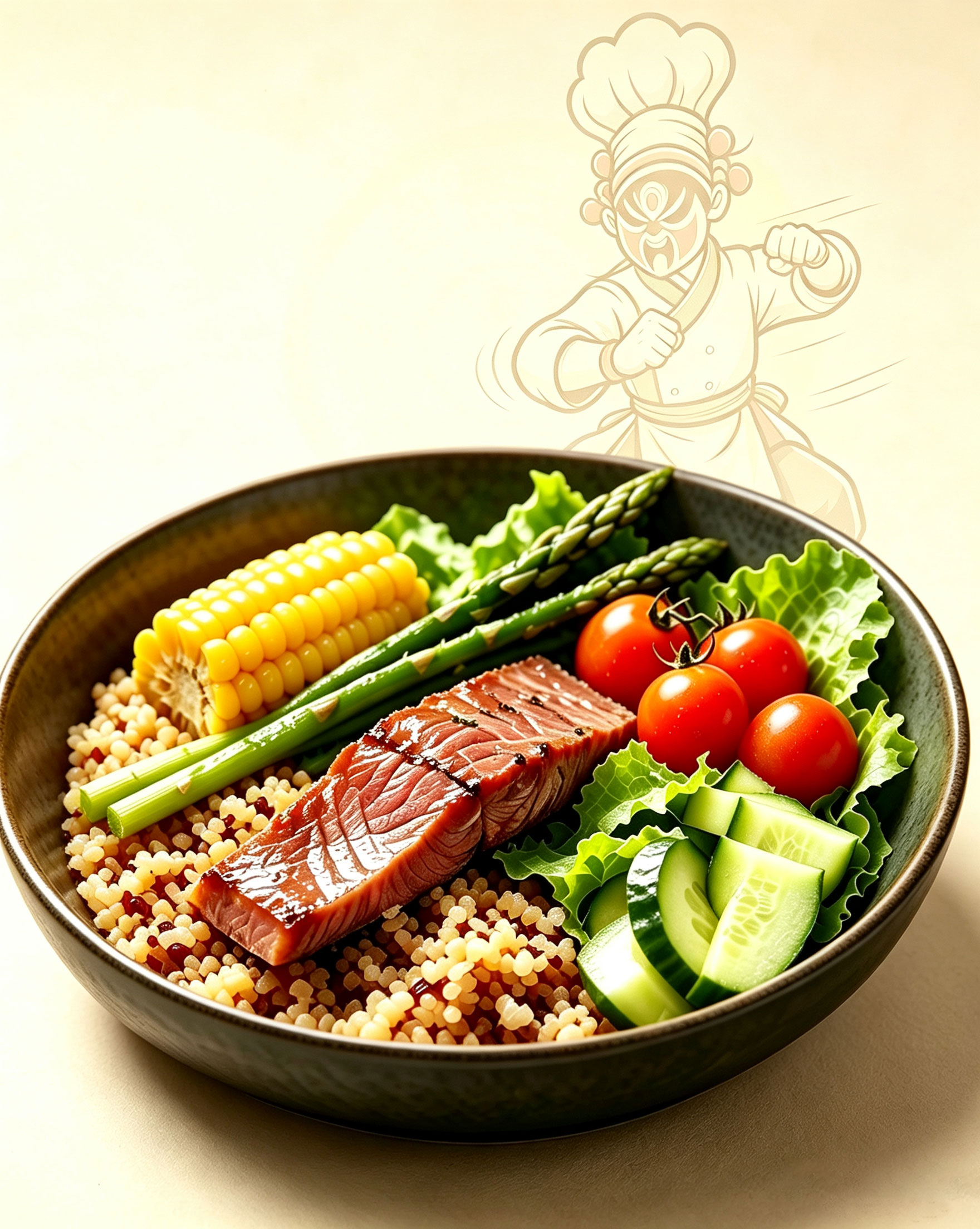 Kung Fu Beef Vegetable Grain Bowl — Oriental Martial Arts Wellness High-Protein Low-Calorie Healthy Clean Eating