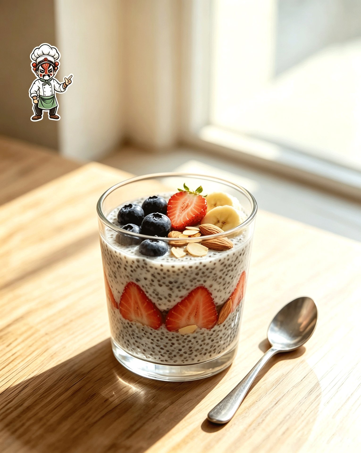 Low-Calorie Chia Seed Pudding Cup — Layered with Fresh Berries & Almonds