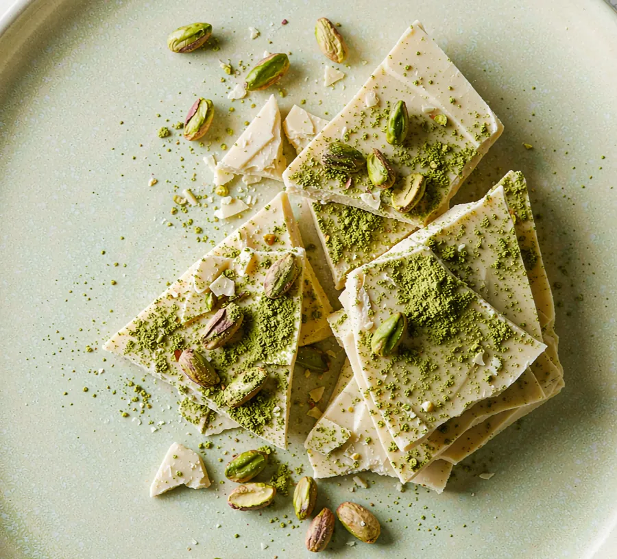 Matcha white-chocolate bark with pistachios