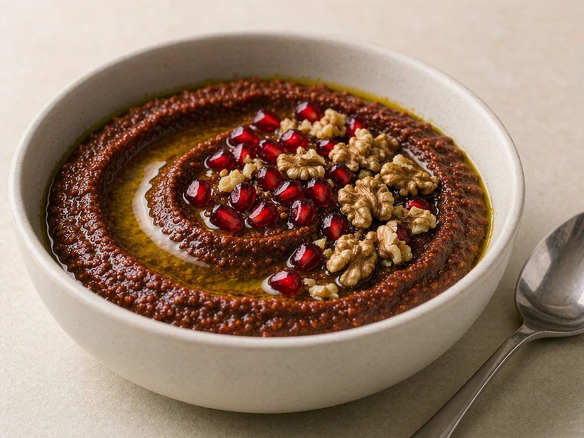 A No-Cook Miso Muhammara - Swirl and garnish