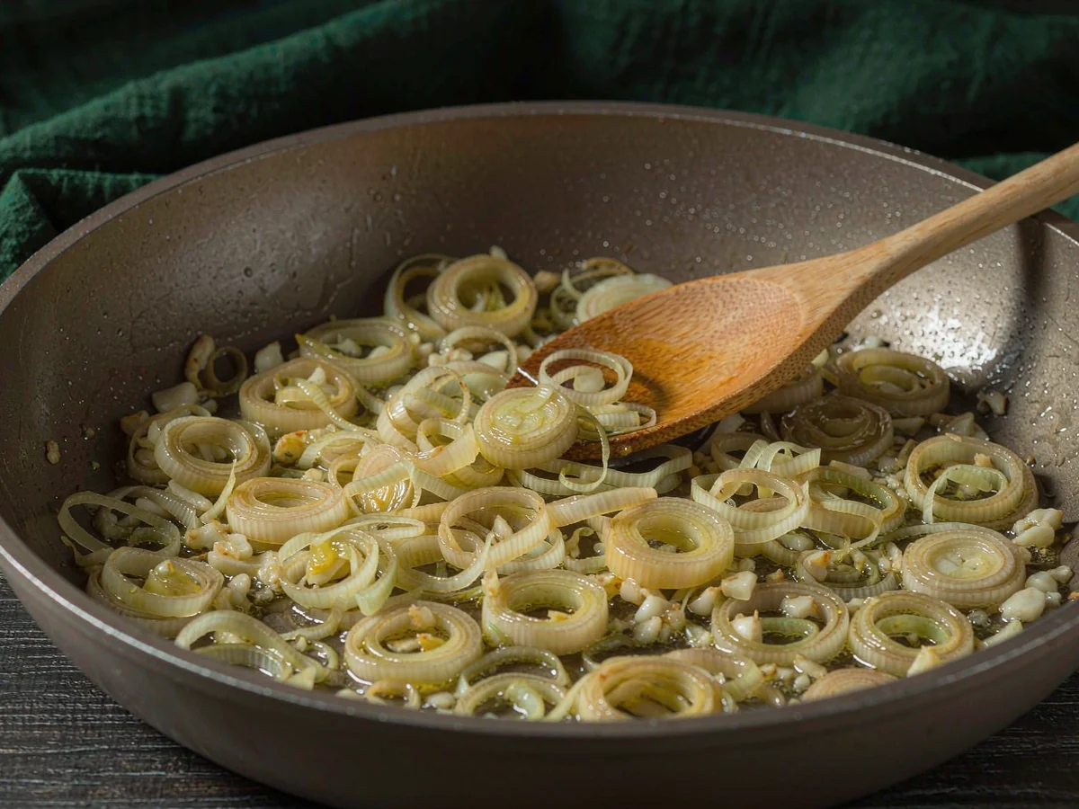 A Healthy Turkey Pasta Bake - Soften the leeks