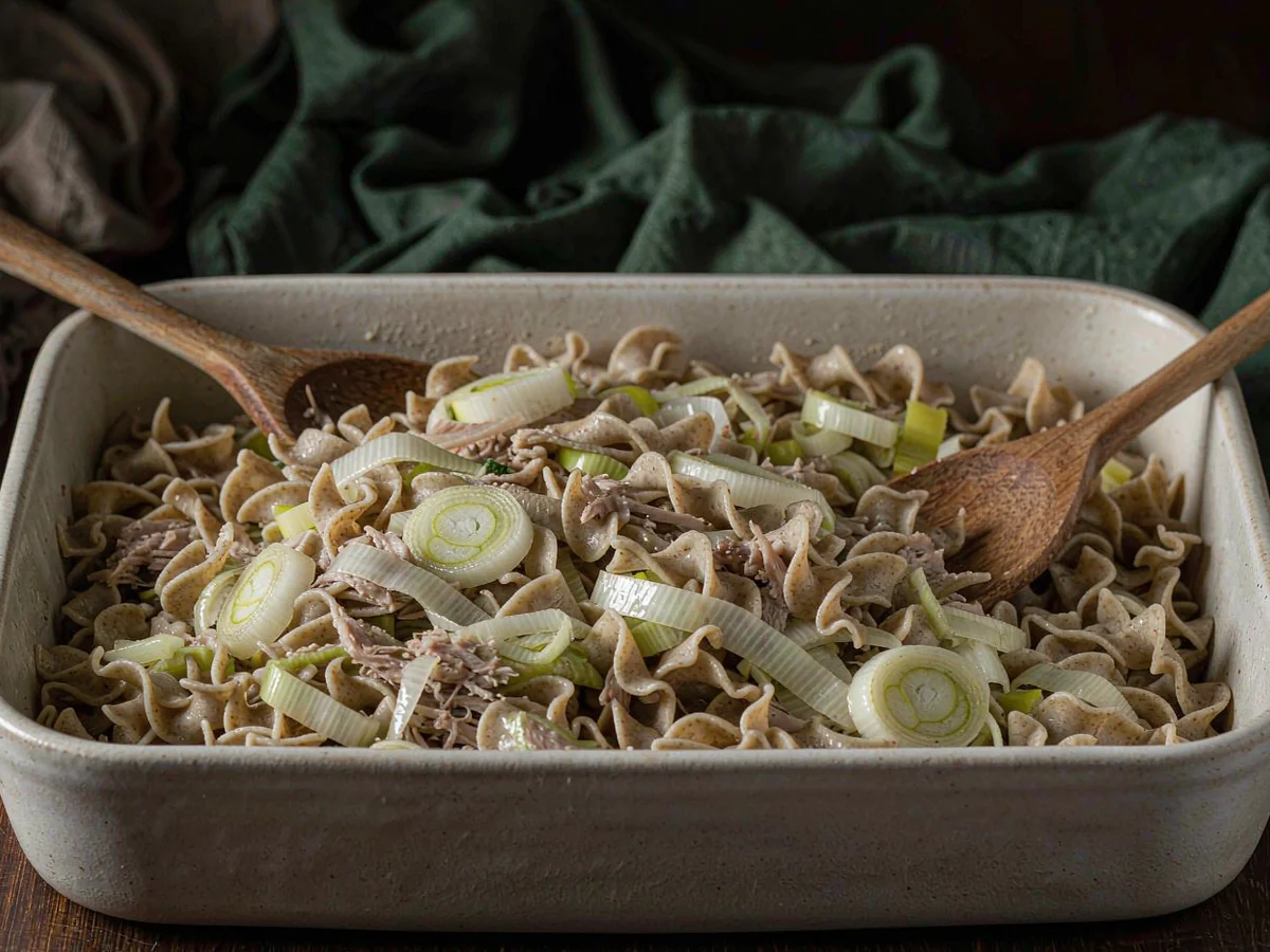 A Healthy Turkey Pasta Bake - Cook pasta and fold