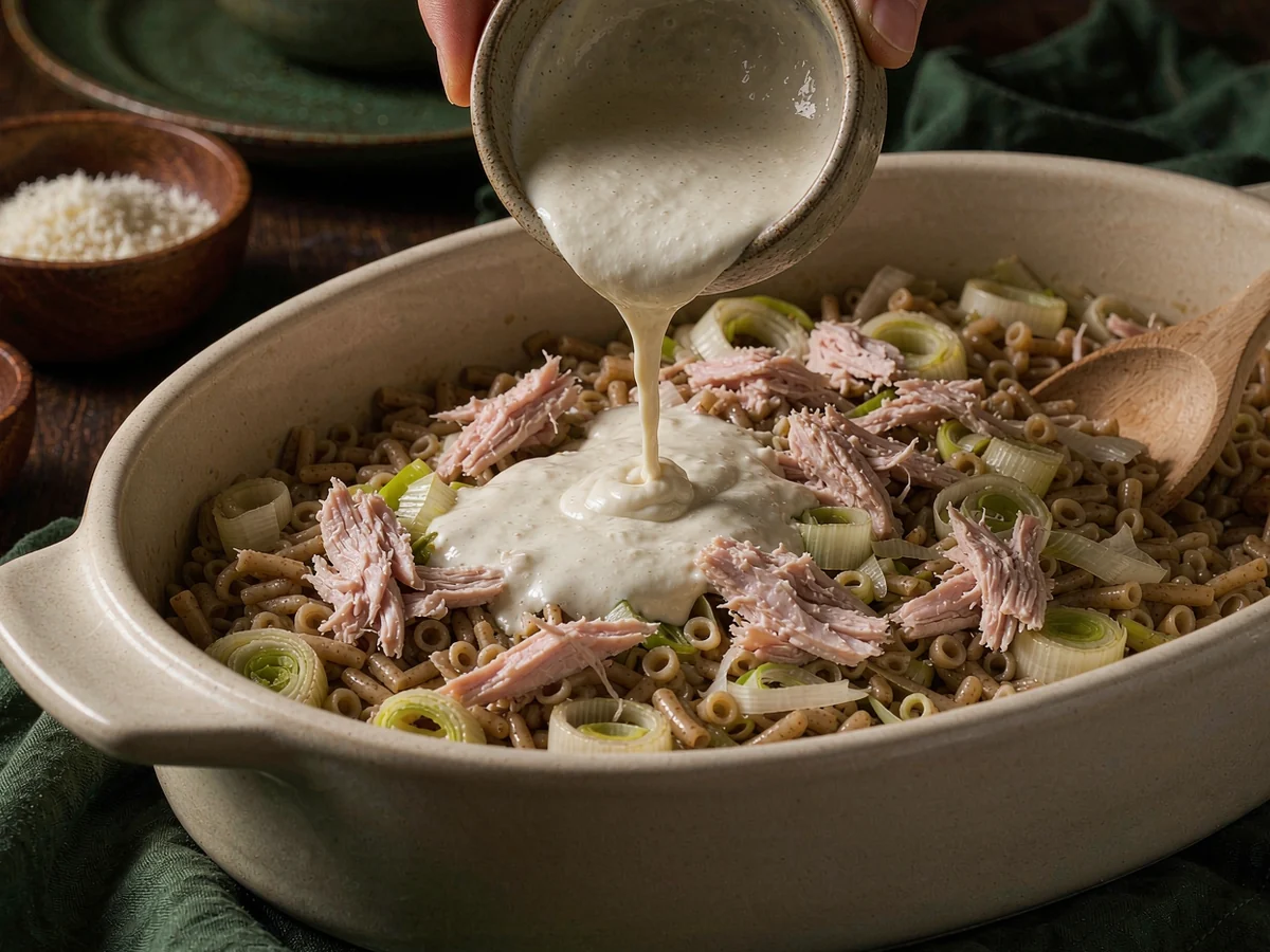 A Healthy Turkey Pasta Bake - Stir in the sauce and cheese