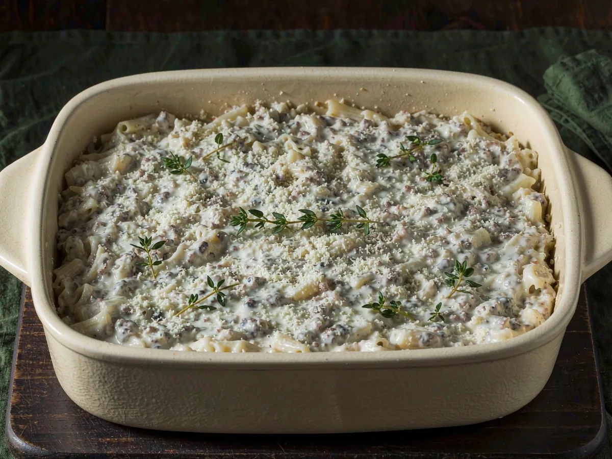 A Healthy Turkey Pasta Bake - Top and bake