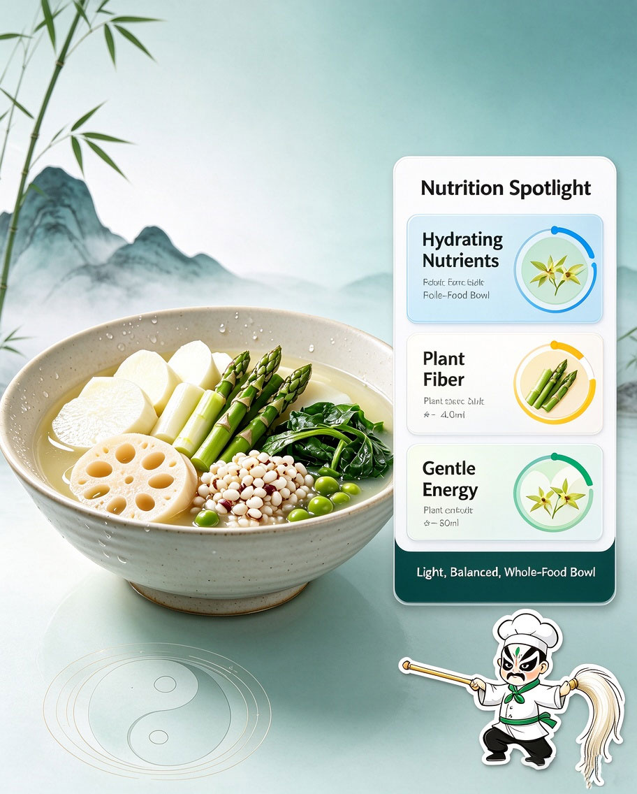 Nutrition Spotlight — Hydrating Nutrients Plant Fiber Gentle Energy, Light Balanced Whole-Food Bowl Nutrition Panel