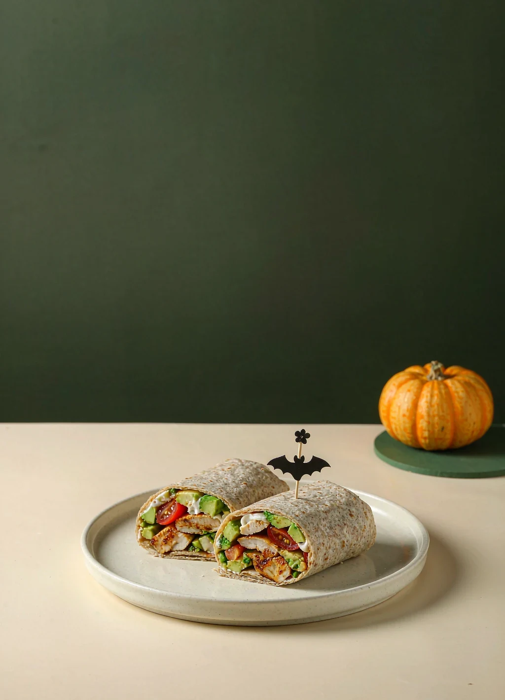 Wing Chun Grilled Chicken Power Wrap — sliced wrap with avocado