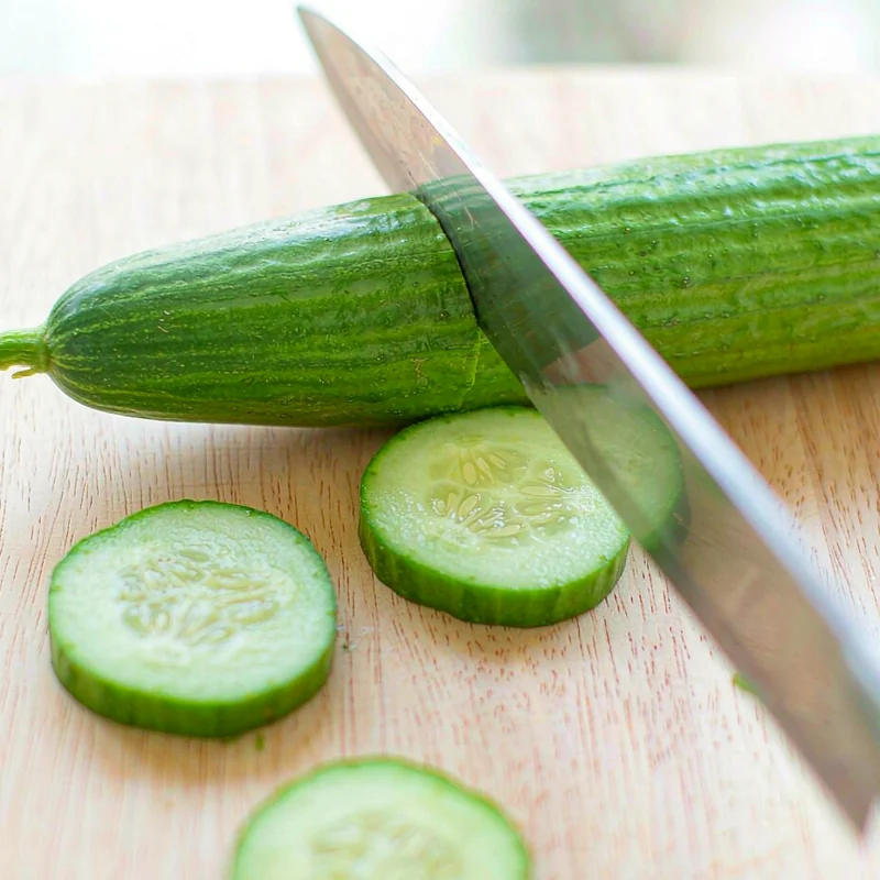 Healthy Halloween Appetizer - Slice the cucumber
