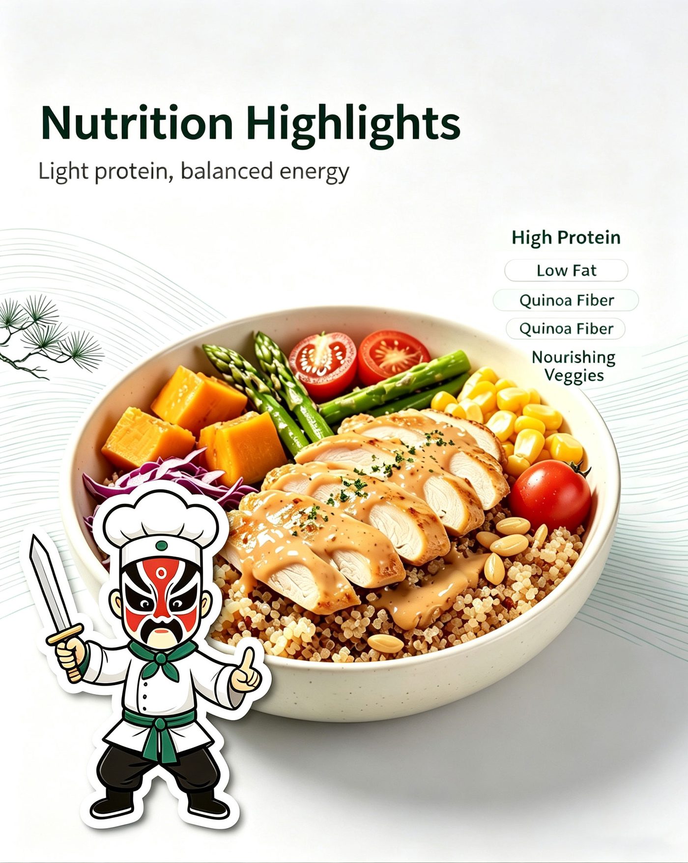 Close-up detail of Herbal Braised Chicken Quinoa Bowl layers and textures