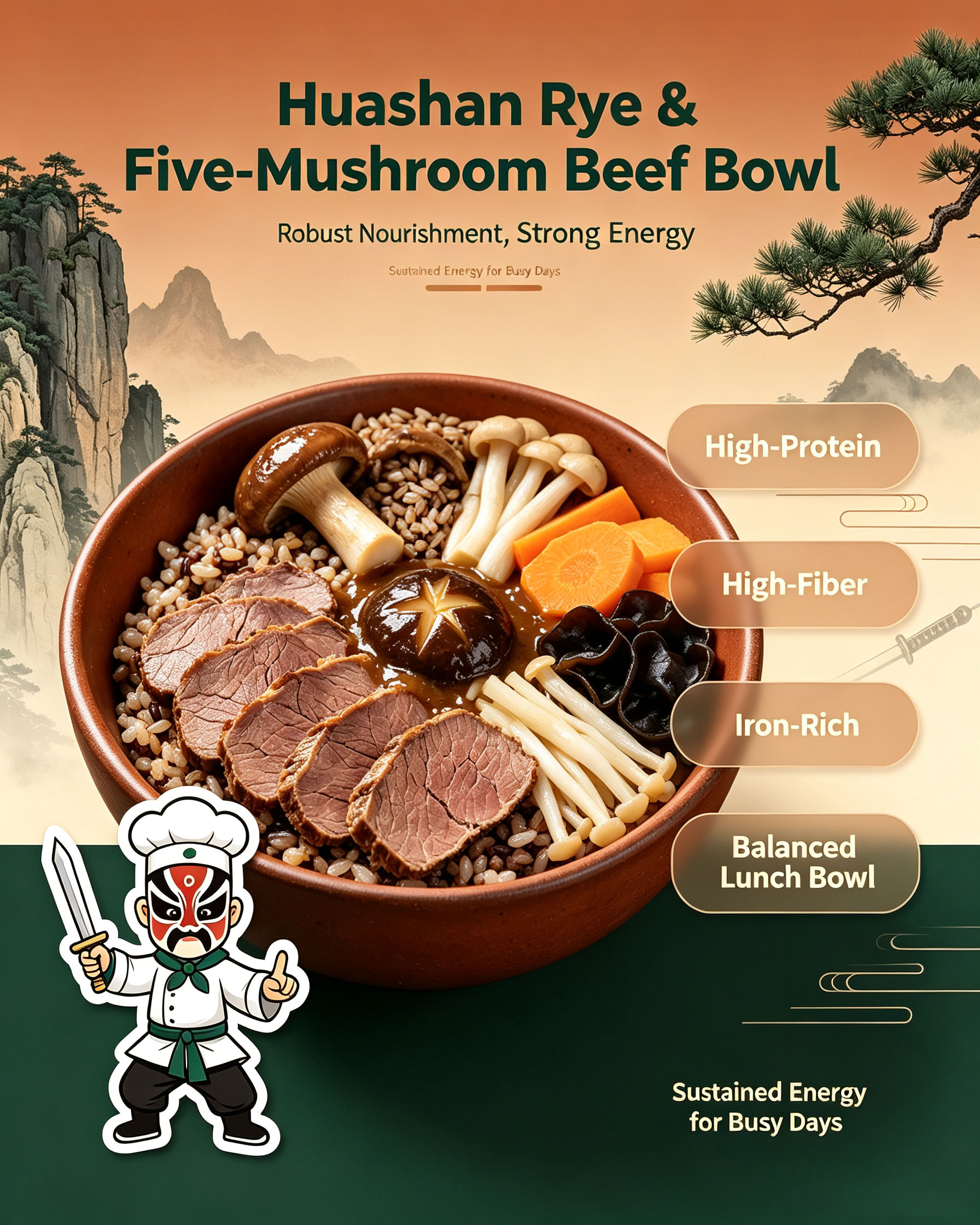 Huashan Rye Beef Bowl Detail — High Protein High Fiber Iron Rich Balanced Lunch Bowl Sustained Energy for Busy Days
