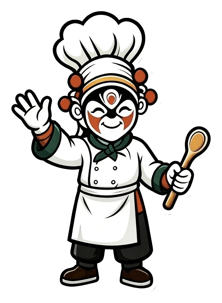 Oriental Bite chef mascot waving hello