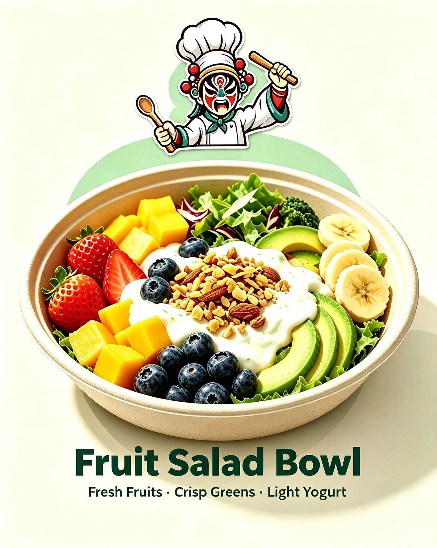 Fruit salad bowl — a low-calorie fresh fruit and vegetable light meal