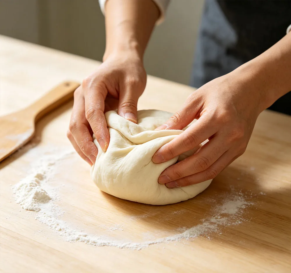 Step 2: kneading homemade noodle dough until smooth and springy