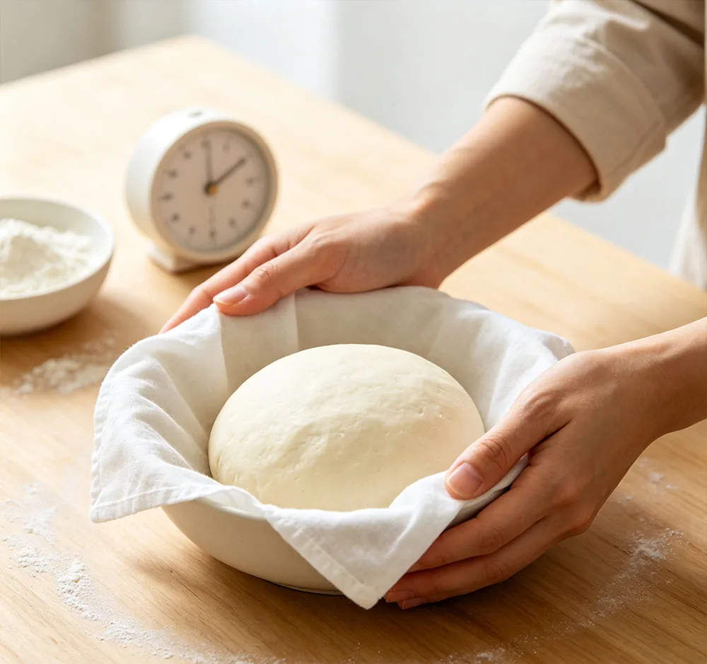 Step 3: resting the covered noodle dough so the gluten relaxes
