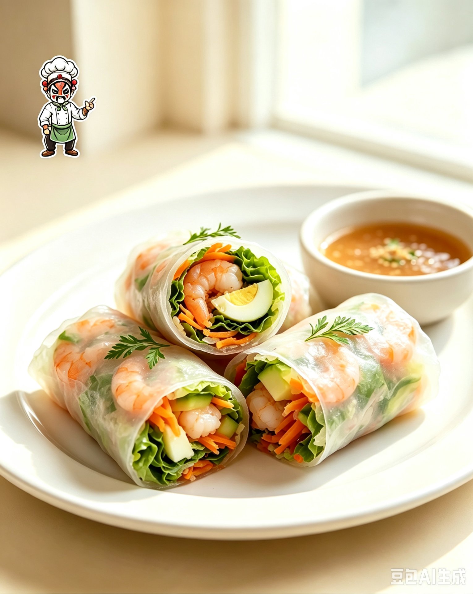 Shrimp Rice Paper Rolls — Plump shrimp, crisp vegetables in translucent rice paper with dipping sauce