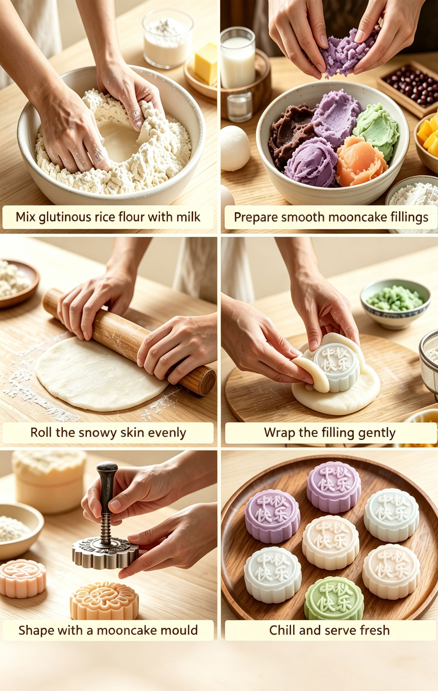 Snow Skin Mooncake Making Process — From dough to chilled perfection