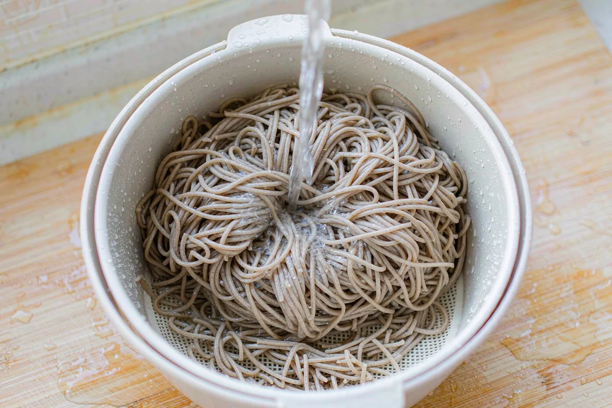 STEP 01 Cook & Chill Soba - boiled buckwheat noodles rinsed in ice water