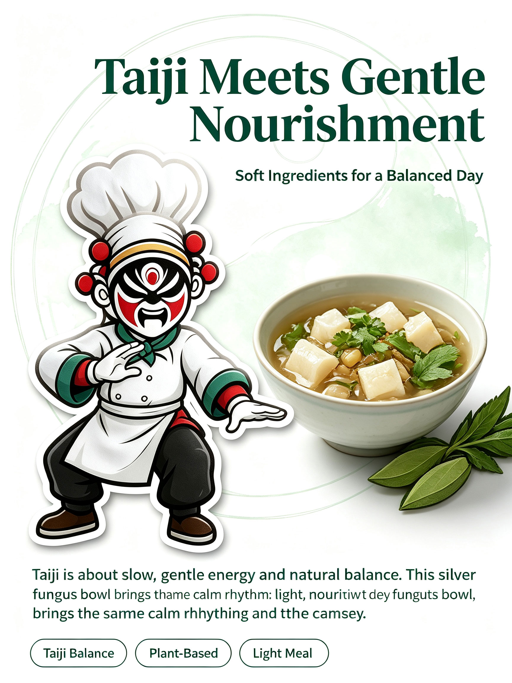 Taiji Silver Fungus Lotus Seed Bowl — title shot with Low Calorie, Vegan, Light Dessert Bowl tags