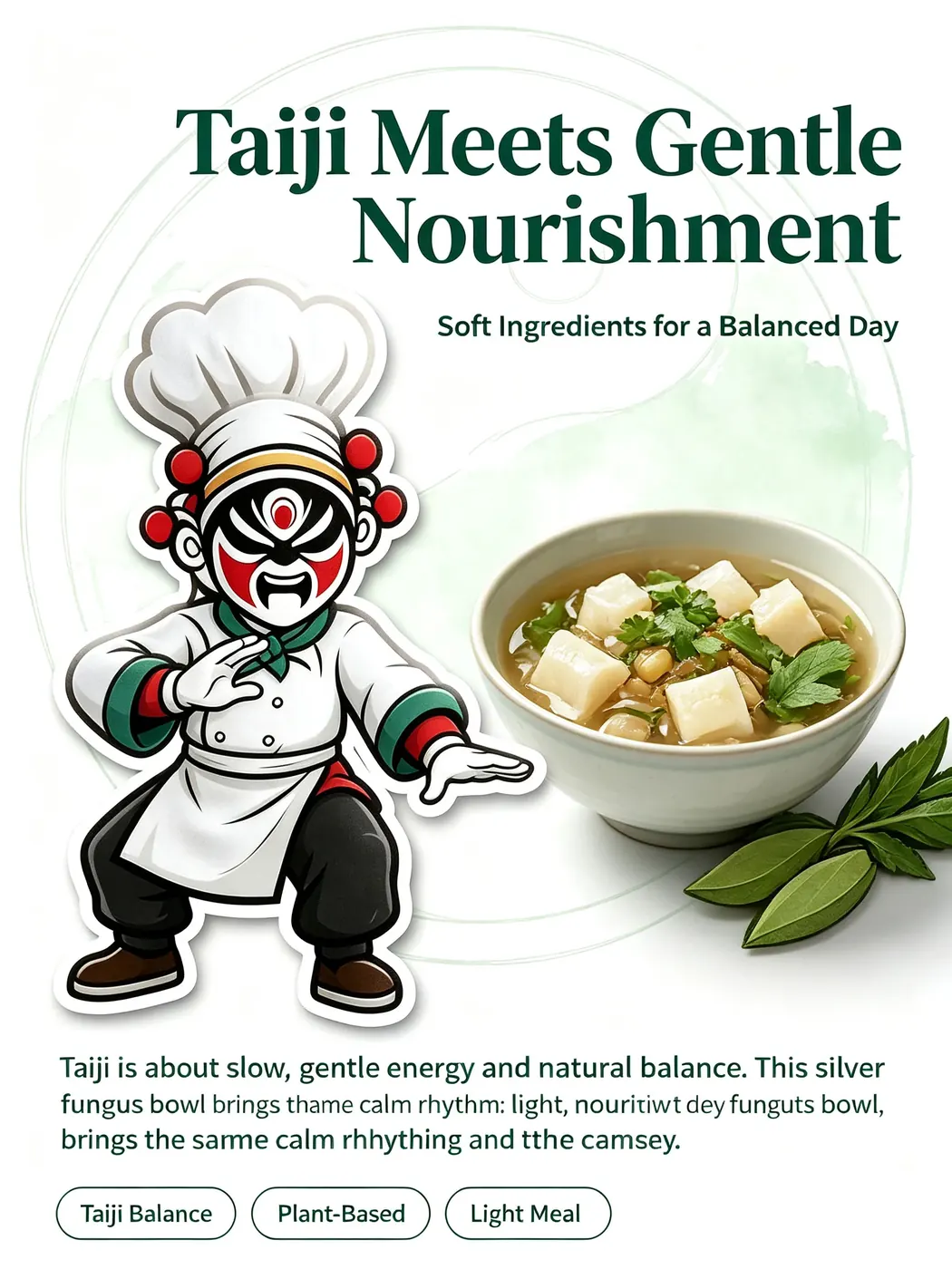 Taiji Silver Fungus Lotus Seed Bowl — title shot with Low Calorie, Vegan, Light Dessert Bowl tags
