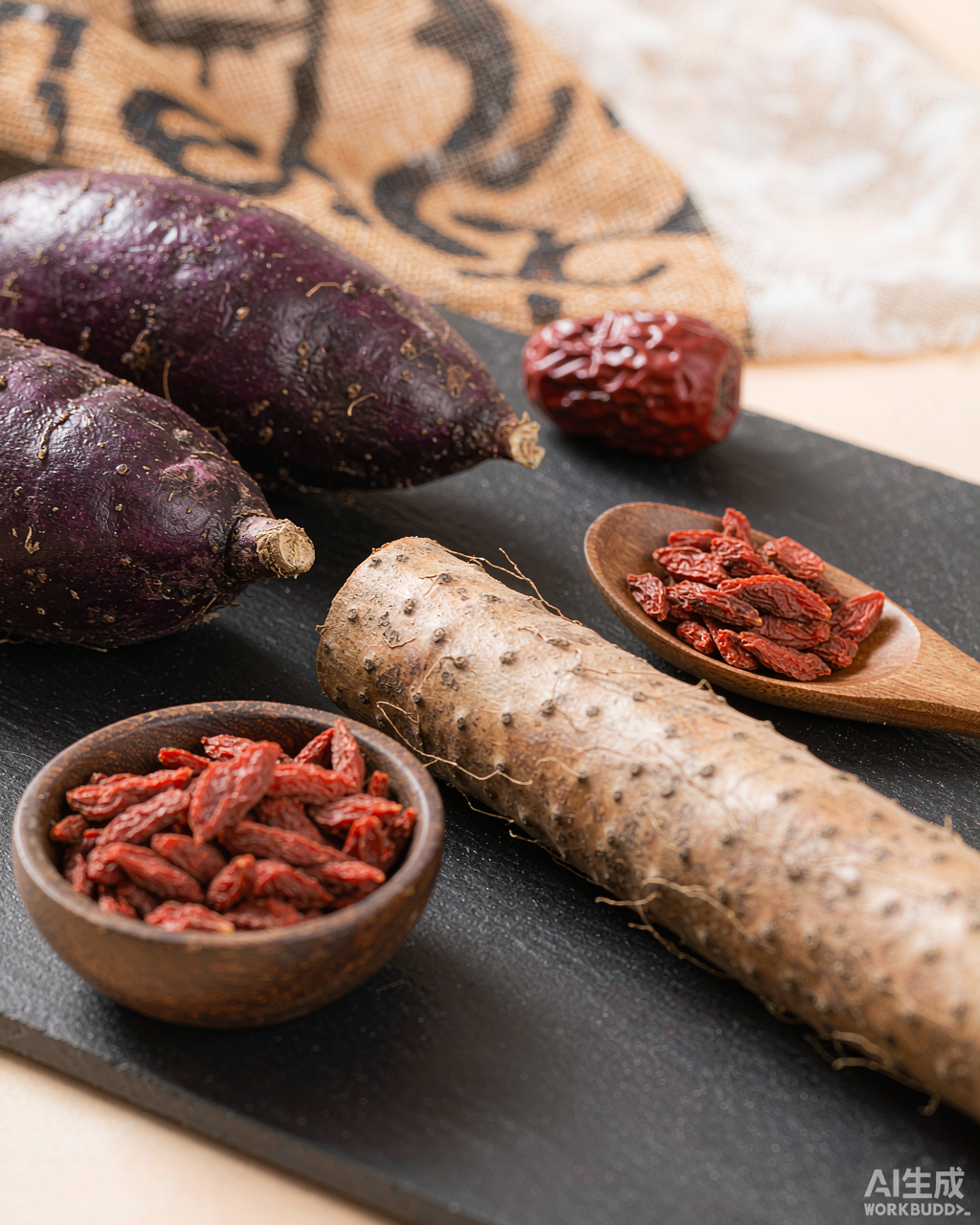 Clean-label ingredients — purple sweet potato, Chinese yam, goji berries, red dates