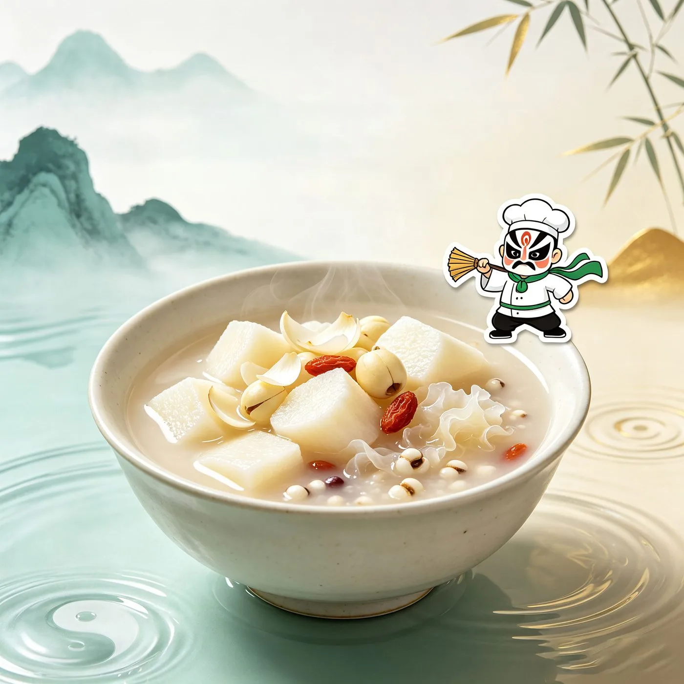 Kung Fu Wudang Yam Lily Lotus Seed Soup — Hydrating Vitality-Building Gentle Wellness Dessert Bowl Low-Sugar Skin-Glow Soothing Light Meal