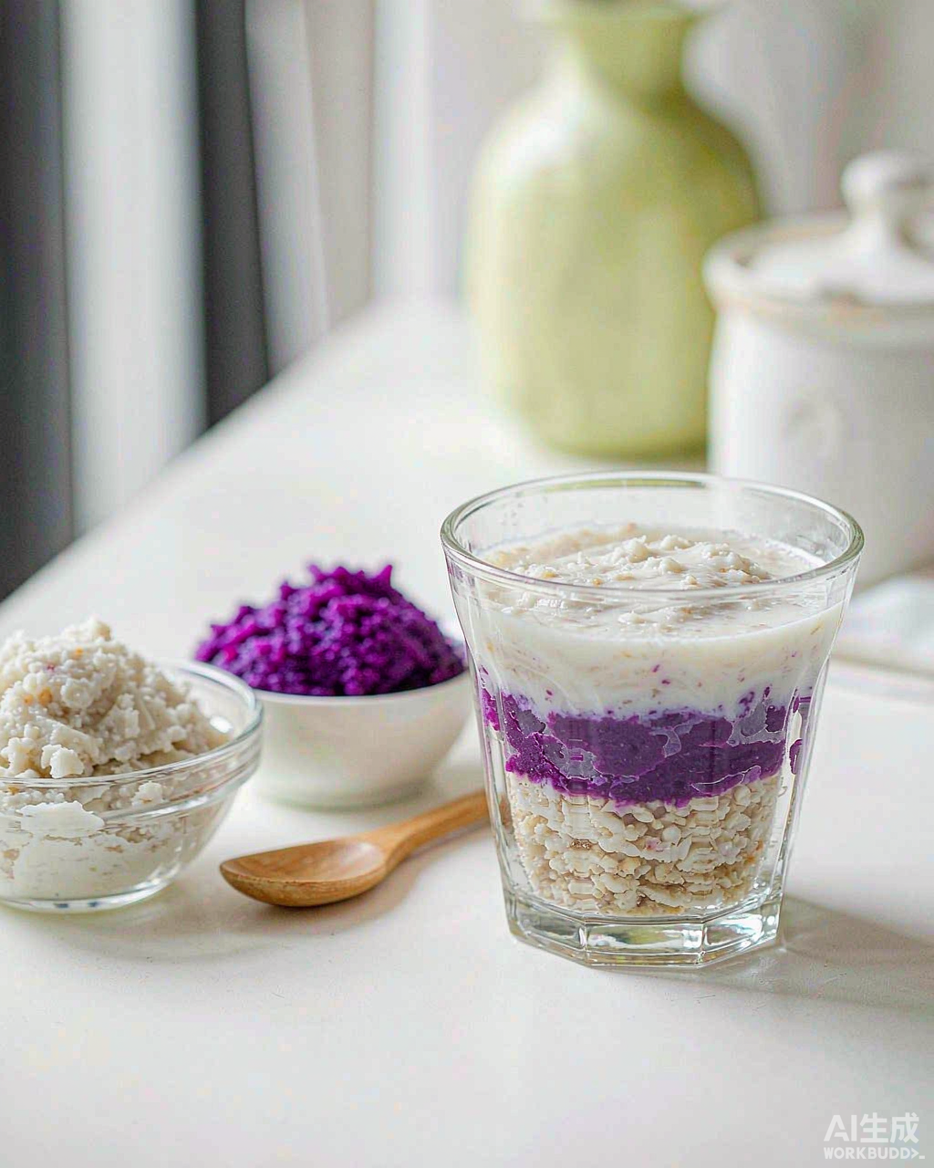 How to make the Purple Sweet Potato & Yam Wellness Cup — layering mashed yam and purple potato step by step