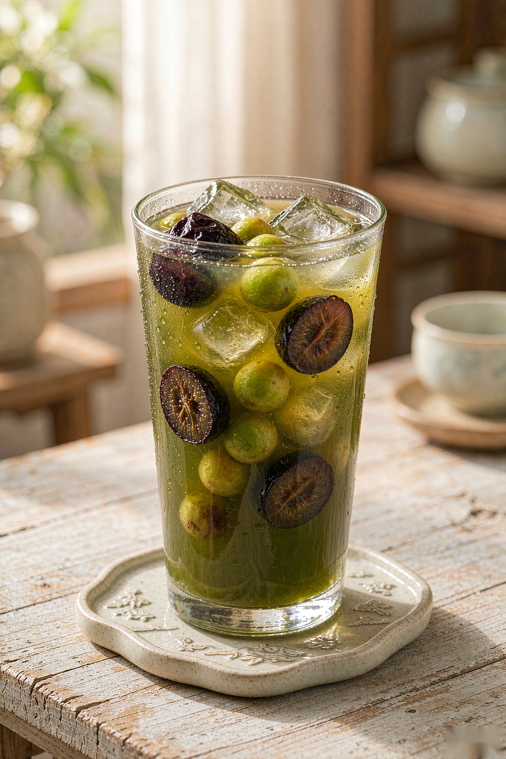 Kung Fu Yougan Prune Detox Drink — amber emblic myrobalan and prune antioxidant beverage with ice