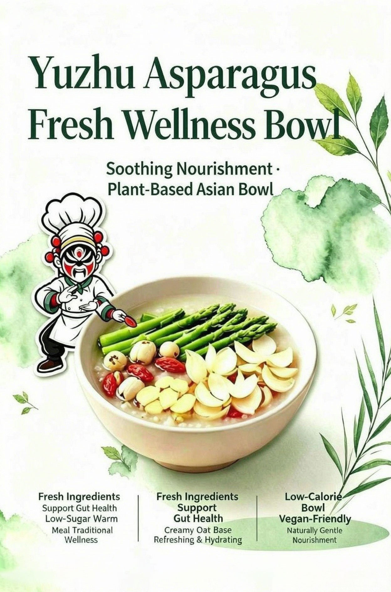 Yuzhu Asparagus Fresh Wellness Bowl poster — showcasing fresh ingredients, low-calorie vegan-friendly benefits