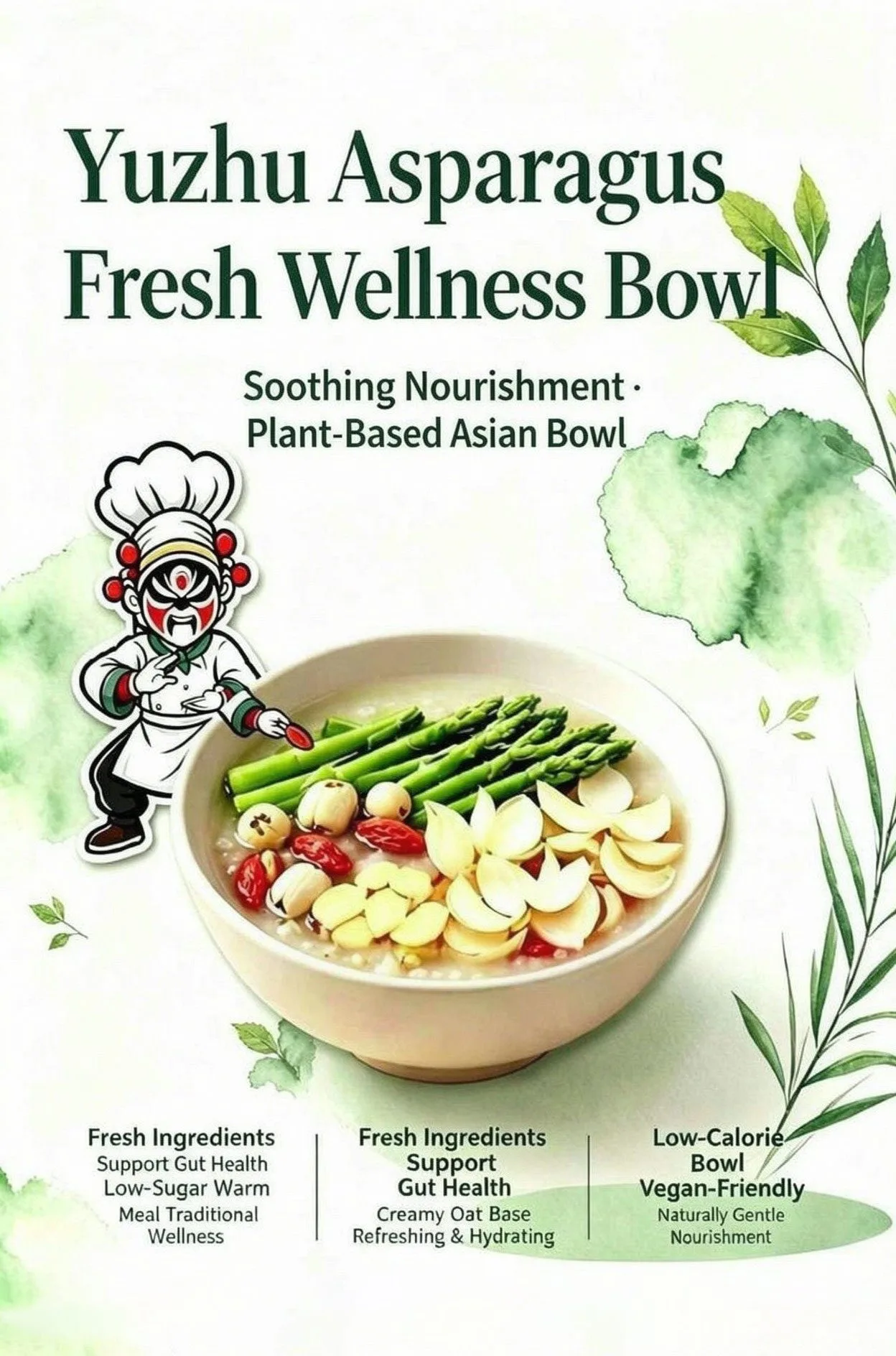 Yuzhu Asparagus Fresh Wellness Bowl poster — showcasing fresh ingredients, low-calorie vegan-friendly benefits