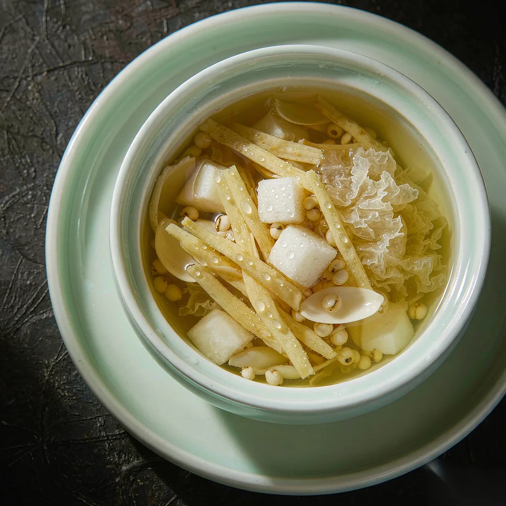 Yuzhu Lily Moisture-Nourishing Bowl gallery — dewy clear broth herbal wellness bowl, TCM yin-nourishing light meal
