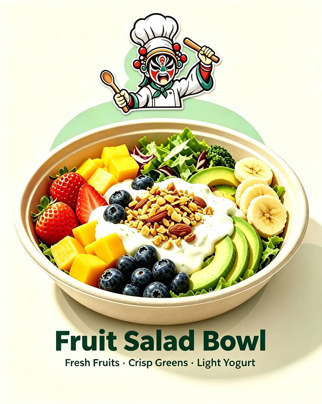 Fruit salad bowl — a low-calorie fresh fruit and vegetable light meal