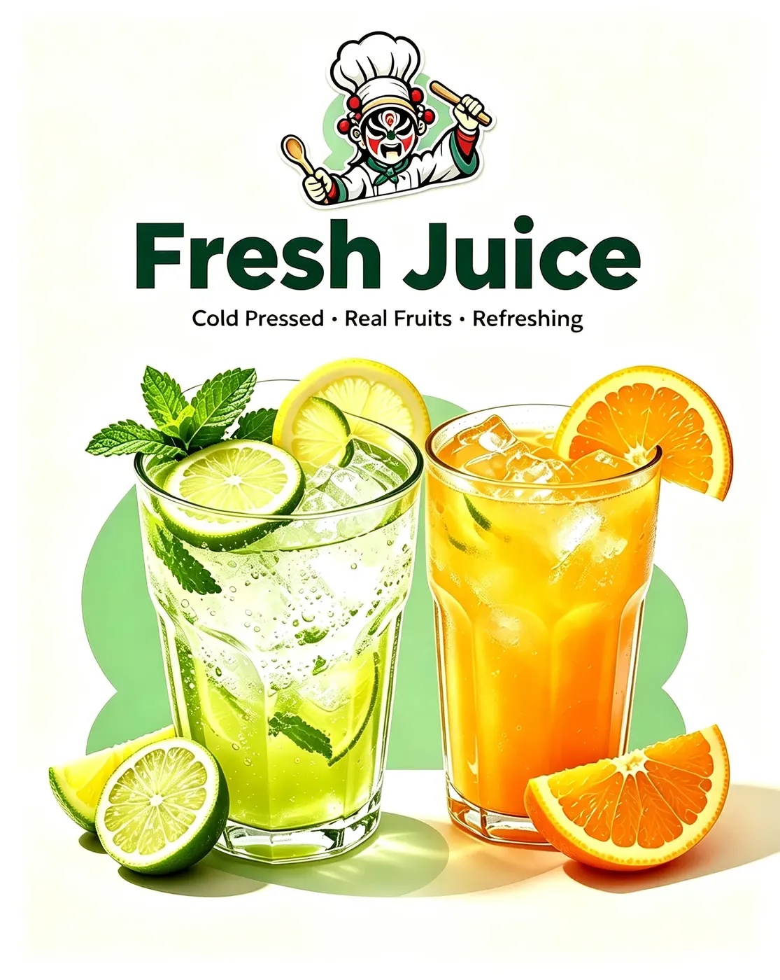 Fresh cold-pressed juice — a low-calorie guochao light drink